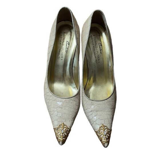 Donald J Pliner Champagne Gator Metallic Pointy Heels Size 6 M - Picture 3 of 16